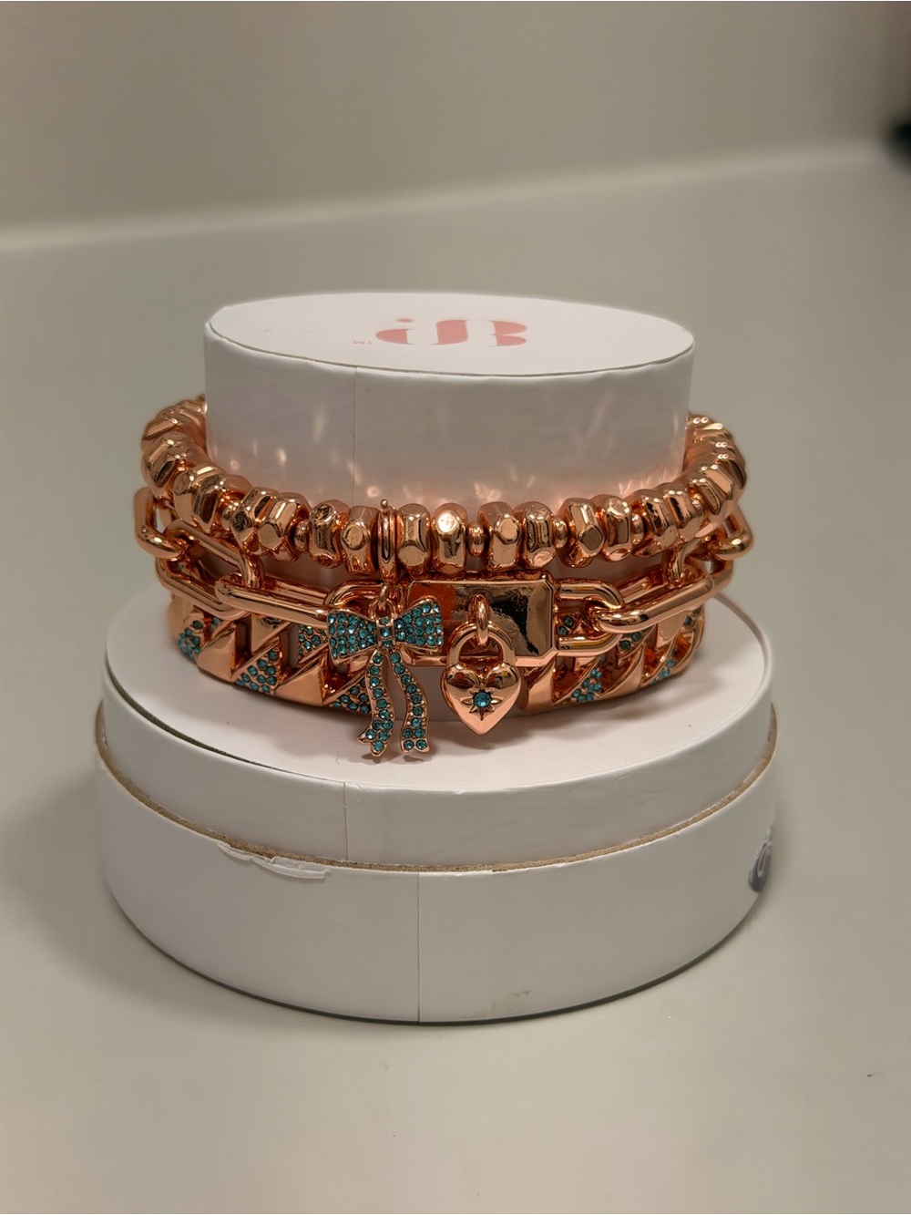 Bomb Party NWT! “The Sweetheart Lock” Rose Gold and Turquoise Bracelet Stack